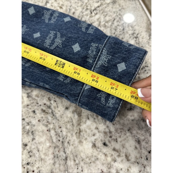MCM Blue Jean Monogram‎ Logo Woven Denim Jacket Size 44 EUC - Picture 9 of 13